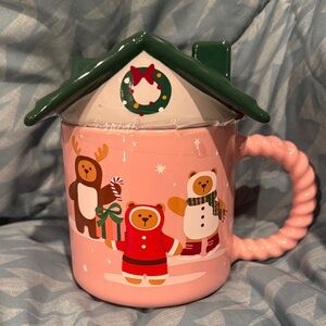 Starbucks 2025 Holiday house Mug with Festive Bear Design - Pink and Green